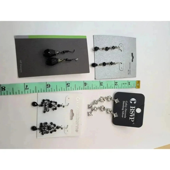 NWT Liz Claiborne RSVP Assorted Earrings Set Black Silvertone Rhinestone - Picture 8 of 9